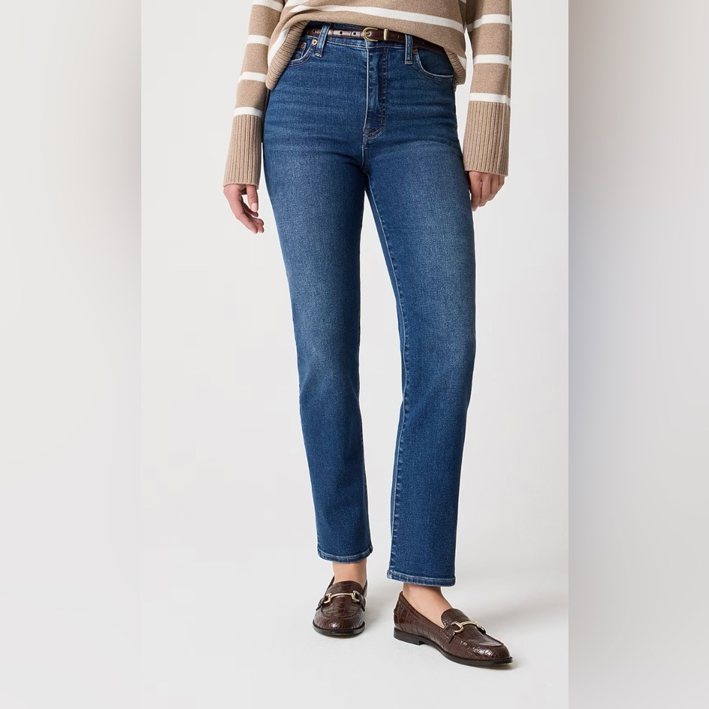 J. Crew High-Rise Straight Leg Jeans in Dark Blue